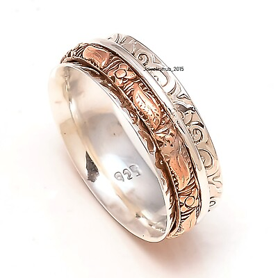 #ad Spinner Ring 925 Sterling Silver Meditation Copper Ring All Size MO5133 $14.61
