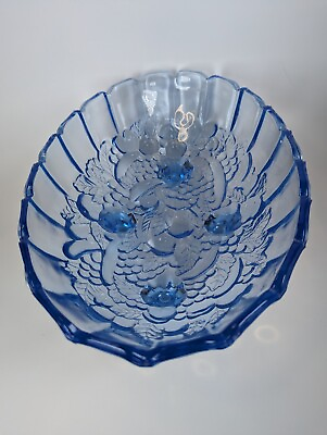 #ad Indiana Glass Ice Blue Harvest Footed Oval Center Bowl Fruit Grapes 12quot; Vintage $44.44