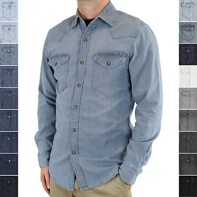#ad Wrangler Men#x27;s Barstow Western Shirt Long Sleeve 2 Pocket 100% Cotton Snap Up $21.99