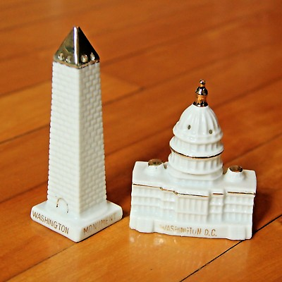 #ad Washington DC Salt amp; Pepper Shaker Washington Monument US Capitol Gold VTG Japan $9.89