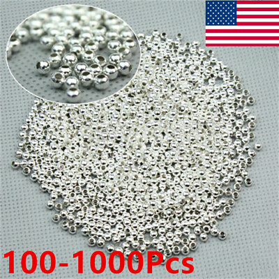 #ad 100 1000x Genuine 925 Sterling Silver Round Ball 3mm Beads Making Jewelry Acc US $6.26