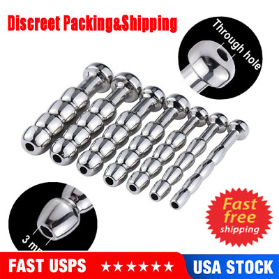 #ad Stainless Steel Urethral Dilator Through hole Sound Beginner Penis Plug Beads US $7.99