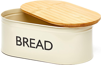 #ad Premium Metal Bread Box with Bamboo Lid Stainless Steel Large Bread Bin Storage $33.74