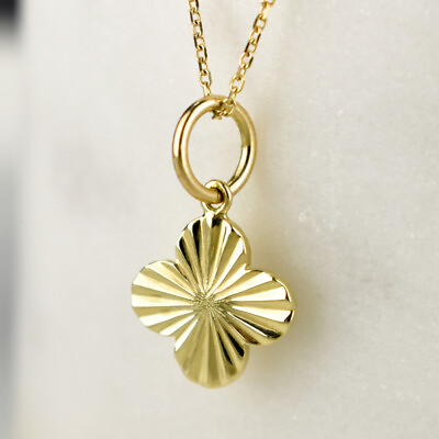 #ad 14K Gold Four Leaf Clover Pendant Necklace Real Gold 4 Leaf Clover Womens Charm $233.92