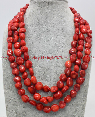 #ad Genuine 8x10mm Natural Irregular South Sea Red Coral Beads Necklace 18 100quot; $29.99