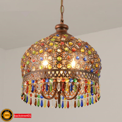 #ad Bohemian style Iron Color crystal LED Pendant lamp Chandelier Ceiling light $227.99