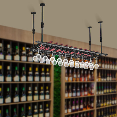 #ad Kitchen Wine Rack Wall Mounted Glasses Holder Adjustable Bars Wine Hanging Shelf $100.58