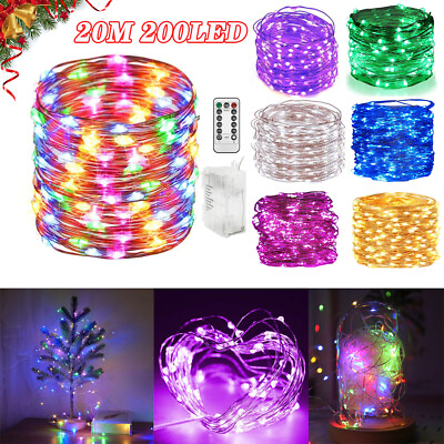 #ad 200LED 66FT Battery Operated Mini LED Copper Wire String Fairy Lights W Remote $7.99