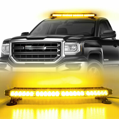 #ad LED Emergency Strobe Light Bar Warning Rooftop Double Side Traffic Advisor Amber $70.48