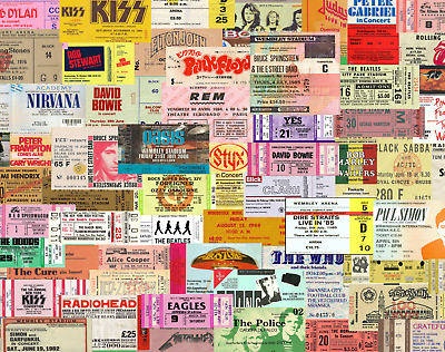 #ad 25 50 Rock Tickets Sticker Pack Waterproof Vinyl Beatles Springsteen Doors $15.95