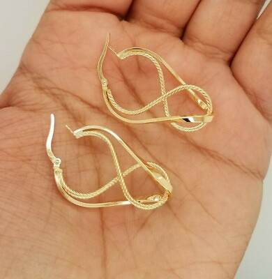#ad 14K Yellow Gold 2 mm Rope Twisted Earrings Fancy Dangle 1.3 Inch 2.3 gram Snap $228.69
