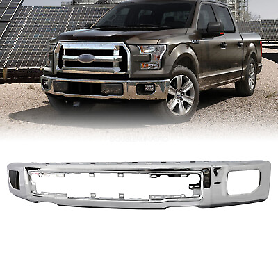 #ad Chrome Steel Bumper Face Bar Fit For 2015 2016 2017 Ford F150 W Fog Light Hole $225.99