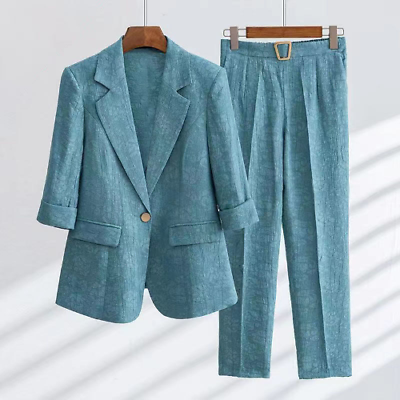 #ad New Korean Fashion Suit Women#x27;s Summer Clothes Printed Jacket Pants 2PCS Set $59.64