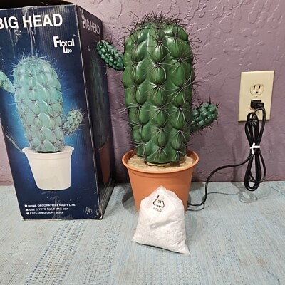 #ad Light up Cactus Big Head Barrel Floral Lite Home Decorated Touch Pot 15quot; GF06 02 $45.00