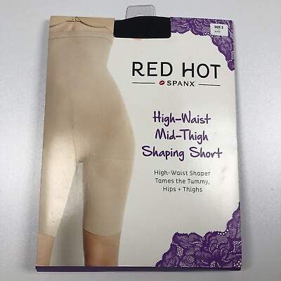 #ad RED HOT Spanx High Waist Mid Thigh Shaping Short Black Size 2 125 155 Lbs $18.00