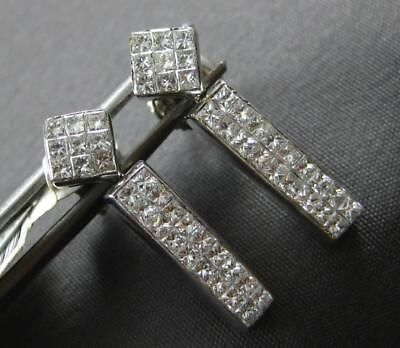 #ad LARGE 1CT DIAMOND 14KT WHITE GOLD PRINCESS INVISIBLE SQUARE BAR HANGING EARRINGS $3146.00