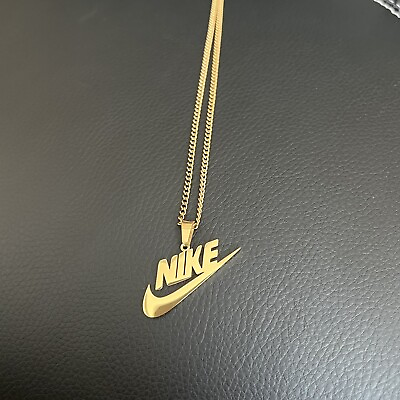 #ad 20” Nike Swoosh Pendant Necklace Gold Plated Stainless Steel $12.99