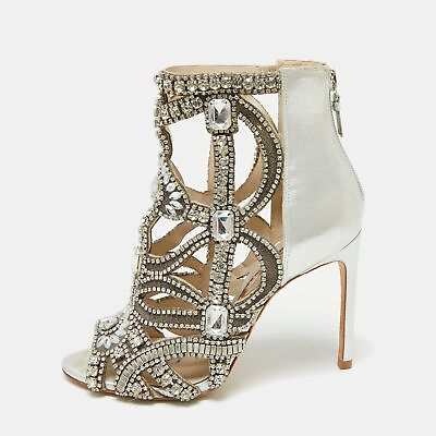 #ad Sophia Webster Silver Fabric and Leather Crystal Embellished Iridessa Booties $229.95