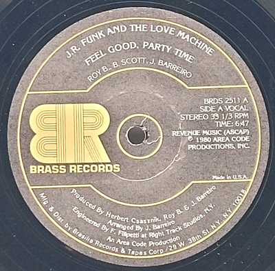 #ad J.R. FUNK amp; THE LOVE MACHINE FEEL GOOD PARTY TIME SOUL SINGLE BRASS RECORD $24.87