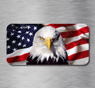 #ad Bald Eagle American Flag Liberty Patriot USA Free License Plate Front Auto Tag $17.99