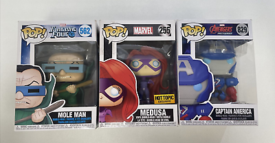 #ad Marvel Funky Pops Mole Man #562 Medusa #255 Captain America #829 3 Pack $9.99