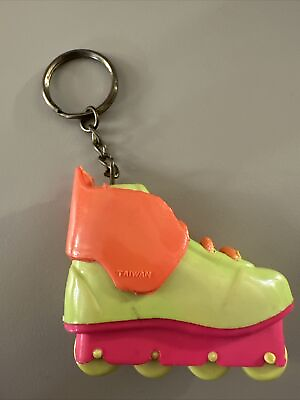 #ad Vintage charms rollerblade Pink Neon plastic skates Retro keychain Roller Girl $3.99