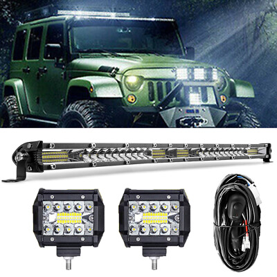 #ad 20 inch LED Light Bar Spot Flood Combo 4quot; Pods Offroad For Jeep Truck SUV ATV $35.39
