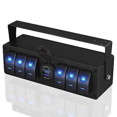 #ad 6 Gang Rocker Switch Box Waterproof 12V SPST On Off Led Light Bar Switch Panel w $66.90