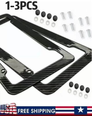 #ad 3× Black Car Carbon Fiber License Plate Frame Cover Front amp; Rear Universal Size $15.01
