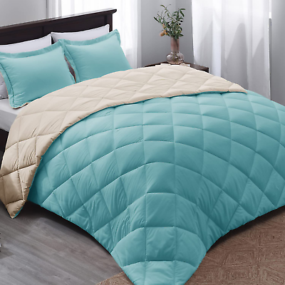 #ad Queen Comforter Set Aqua Blue Comforter Set Reversible Bed Comforter Queen Se $52.99