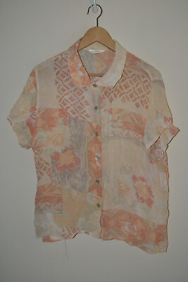 #ad Vintage St Michael Marks amp; Spencers Patterned Sheer Button Up Shirt UK 20 GBP 15.81