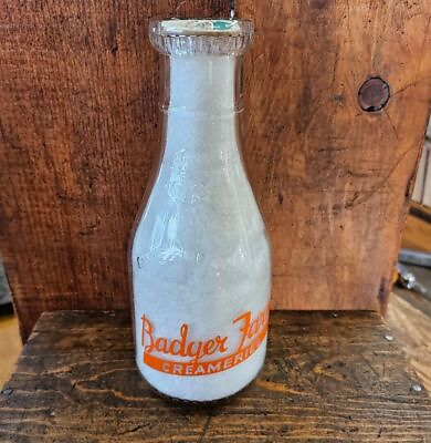 #ad Rare ANTIQUE Glass Milk Bottle BADGER DAIRY FARM CREAMERY ☆1Qt • PORTSMOUTH NH $24.00
