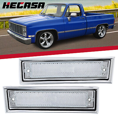 #ad Pair Front Signal Side Marker Lights Clear Fit For 81 91 GMC Chevy Pickup Truck $11.20