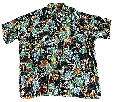 #ad VTG Kahala Men’s Hawaiian Shirt Sz XL Wine Cheese Charcuterie Grape Abstract Art $24.95