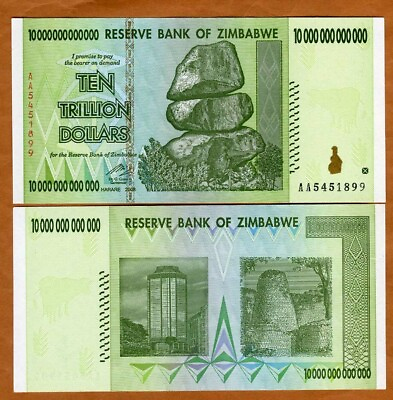 #ad Zimbabwe 10000000000000 10 Trillion Dollars 2008 P 88 UNC $12.94