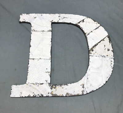 #ad Decorative Salvage Tin Ceiling 16quot; Patchwork White Metal VTG Letter D 2027 23B $69.00