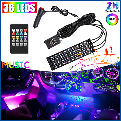 Car RGB 36 LED Light Strip Interior Atmosphere Neon Lamp Remote Control For Cars $11.99