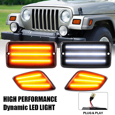 #ad For Jeep Wrangler TJ 1997 2006 Smoke LED Bumper Signal Front Side Marker Lights $51.29