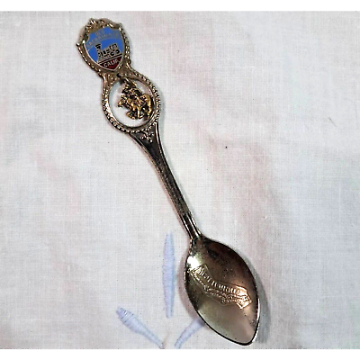 #ad Souvenir Spoon Old Sacramento California Cowboy Engraved Silver Marked Back $15.00