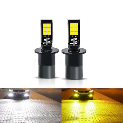 #ad 2pcs H3 LED Lamps 6000K White 3000K Yellow Dual Color Fog Driving Light DRL Bulb $14.72