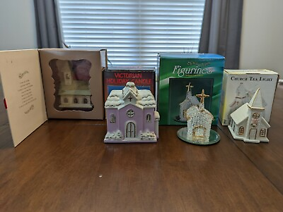 #ad Church Display Sets Hand Crafted Painted Porcelain Glass Metal $8.94