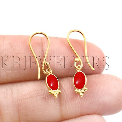 #ad Natural Coral Gold Earring 14k Gold Earring Handmade Earring Gemstone Earring $128.16