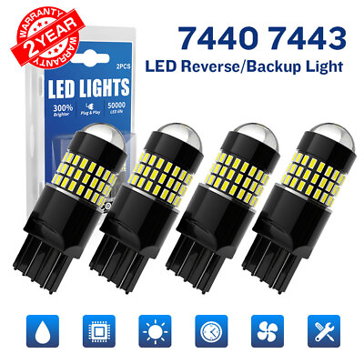 #ad LED Backup Reverse Light Bulbs Back Up Super Bright White 7440 7443 7444 W21W 4X $26.99