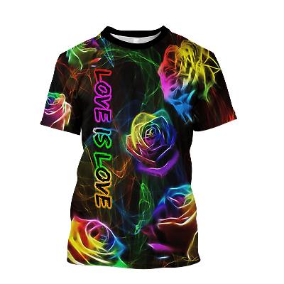 #ad LGBT Rose Magic Light Love Is Love Smoke 3D Unisex Shirt Gift for LGBT Shirt P $26.99