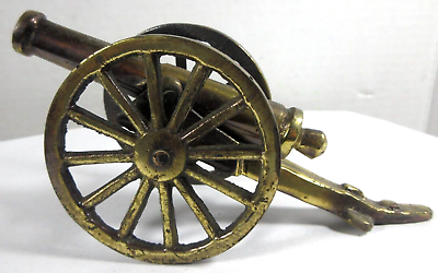 #ad vintage solid brass mini military artillery black powder war cannon figure $9.99