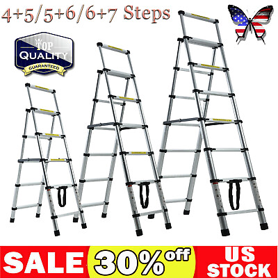 #ad Telescopic Extension Aluminum Step Ladder Folding Multi Purpose New 4 7 Step $123.48