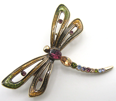 #ad Lovely Monet Dragonfly Brooch Pin Enamel amp; Rhinestones $15.99
