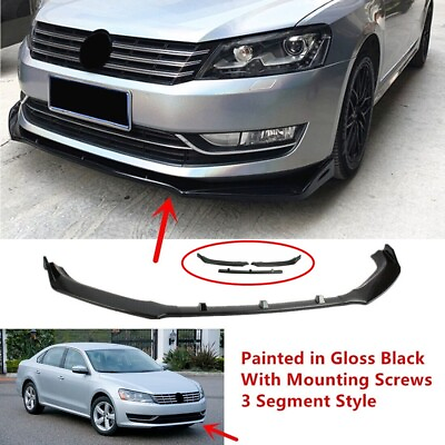 #ad FITS 2012 15 VOLKSWAGEN VW PASSAT B7 GLOSSY BLACK FRONT LIP SPLITTER PROTECTOR $52.16
