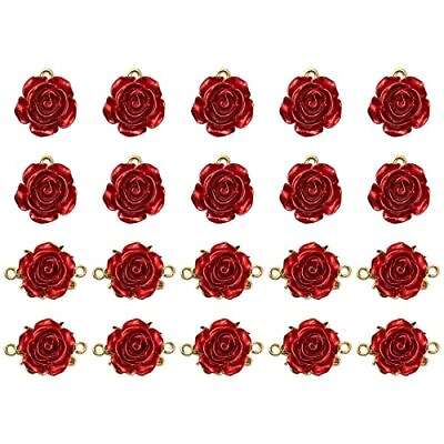 #ad 20 Pieces Dark Red Rose Flower Alloy Charm Connectors Rose Flower Charms $17.34