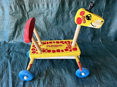 #ad Vintage Playskool Giraffe Riding Wooden Toy $25.00